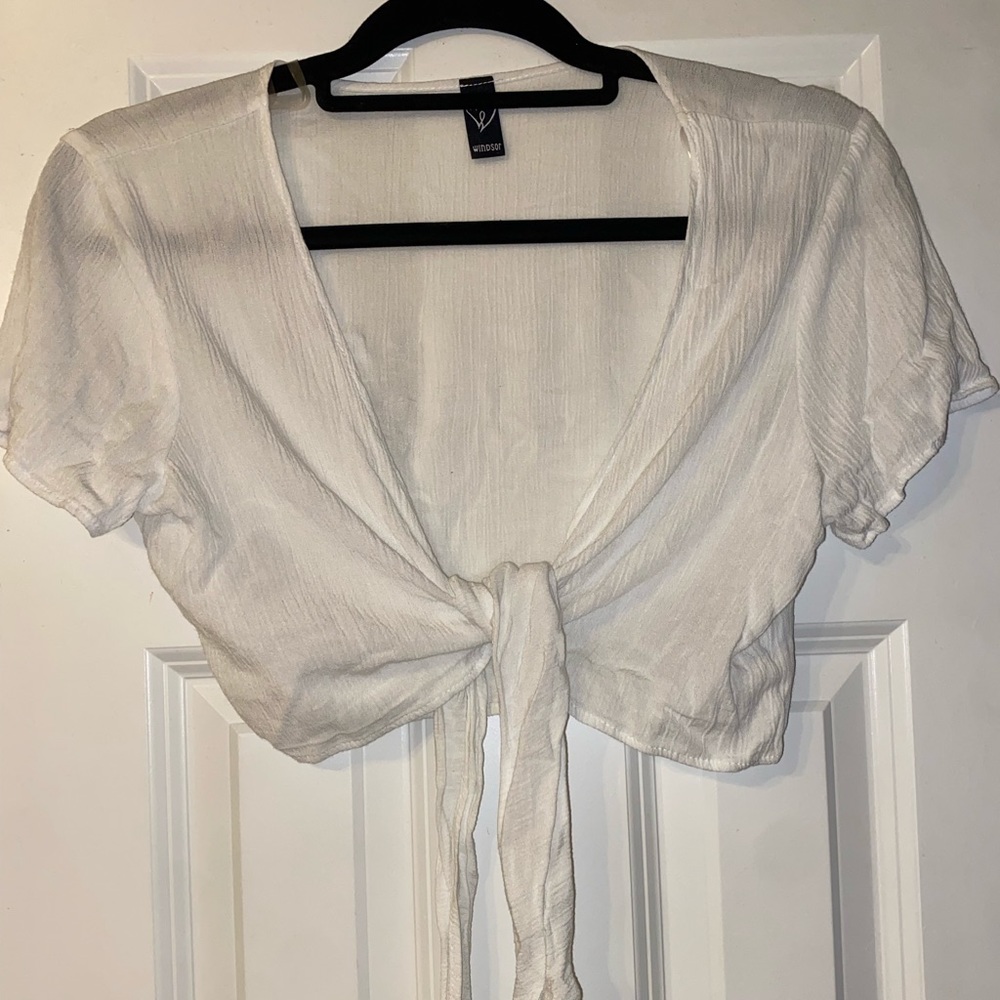 Windsor tie-front white shirt size M